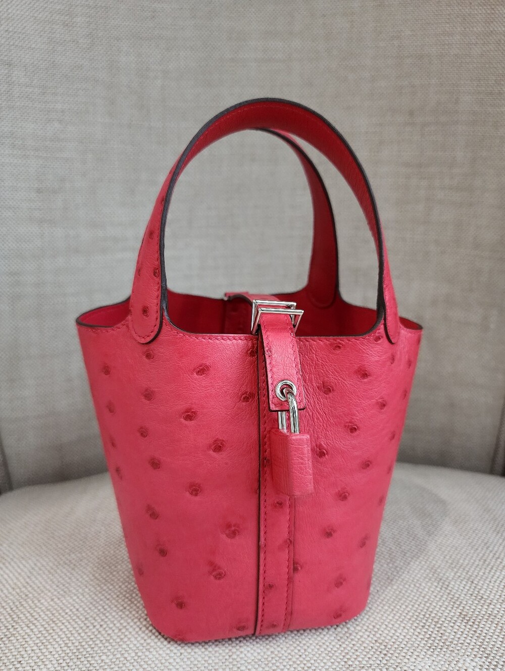 GIFTABLE Hermès Micro Picotin Lock 14 Bougainvillea Ostrich Palladium Hardware
